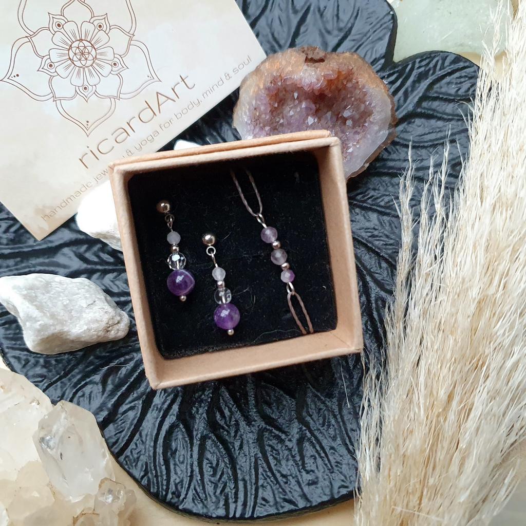 Amethyst- Bergkristall Schmuckset *CRYSTAL HEALING* silber