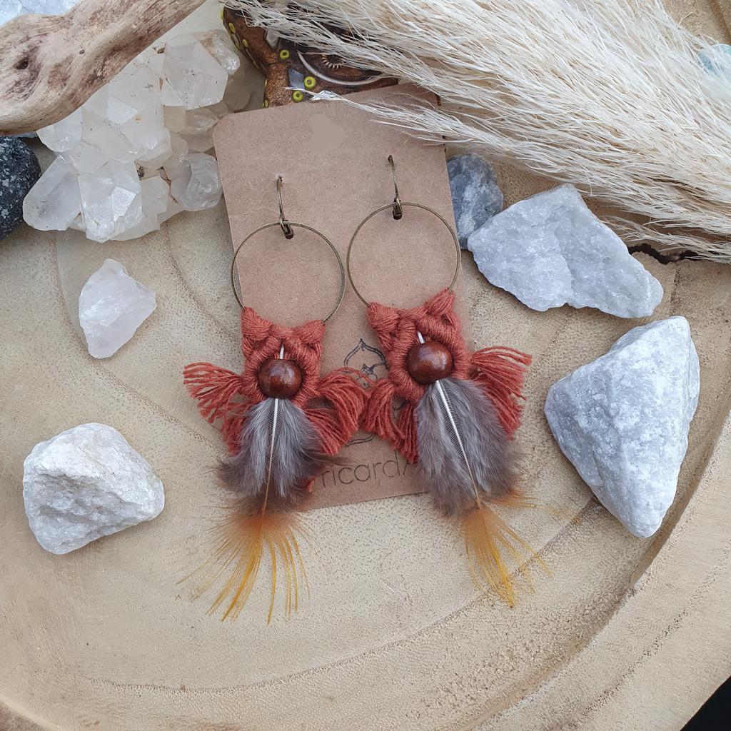 Makramee Ohrringe *FEATHER* rostbraun