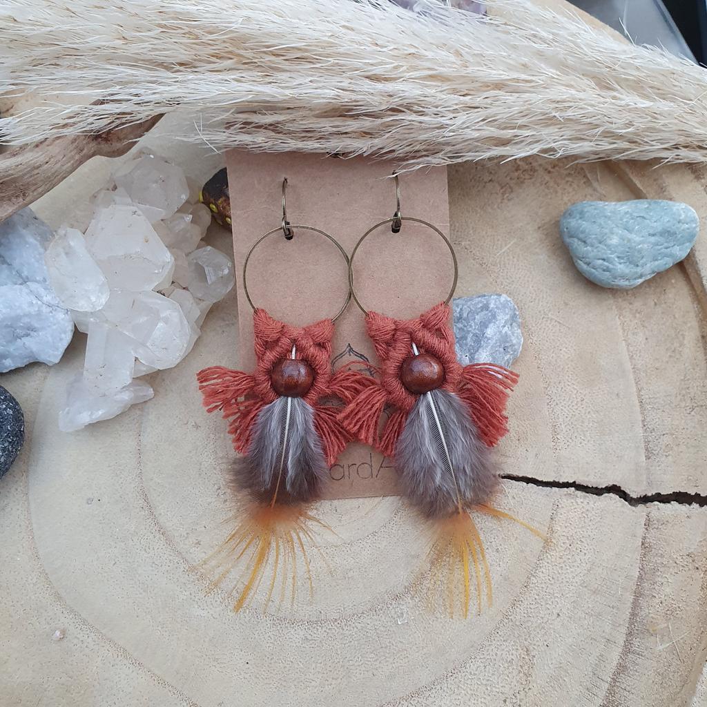 Makramee Ohrringe *FEATHER* rostbraun - Image 2