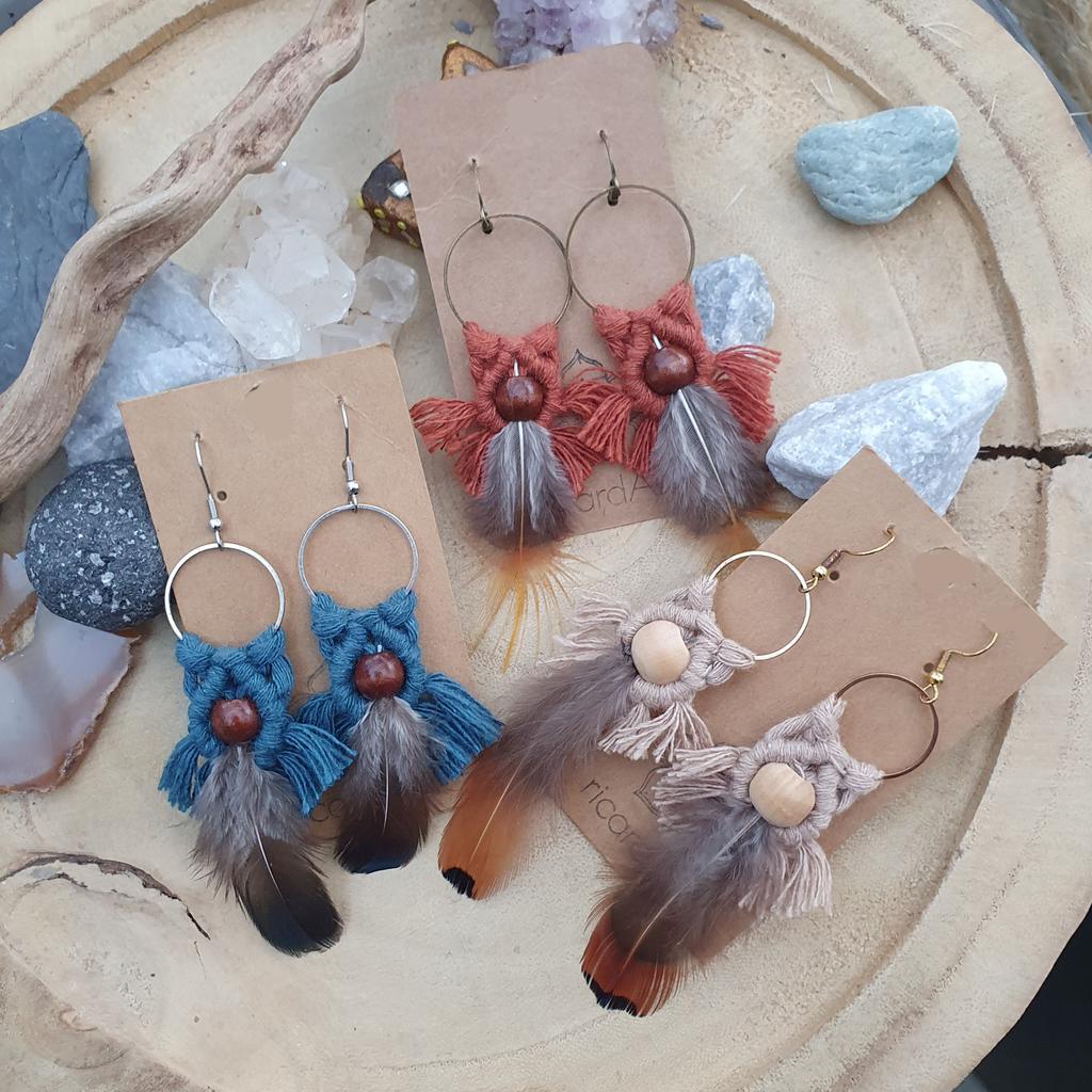 Makramee Ohrringe *FEATHER* petrol - Image 3