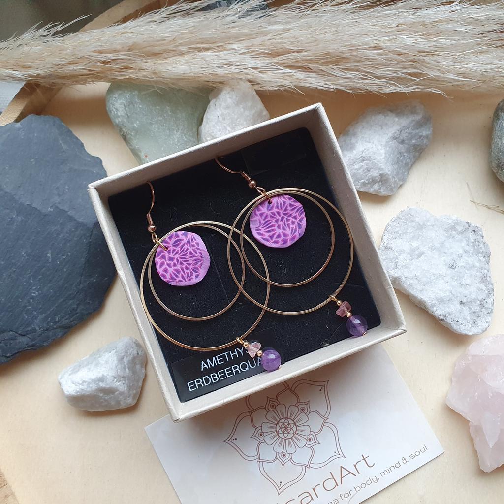 Amethyst-Erdbeerquarz Ohrringe *FIMO CANDY* - Image 3