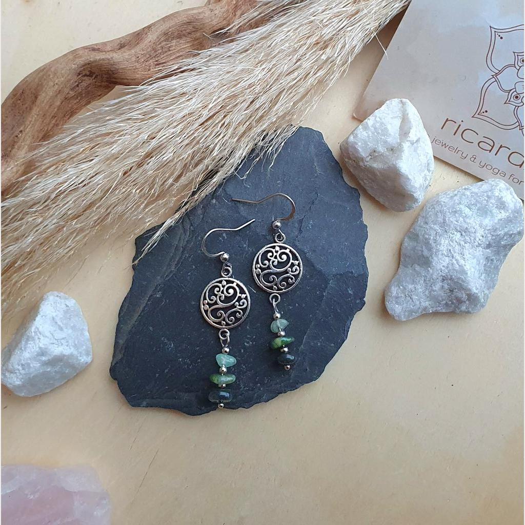 Aventurin-Moosachat Ohrringe *ARABESKE* silber