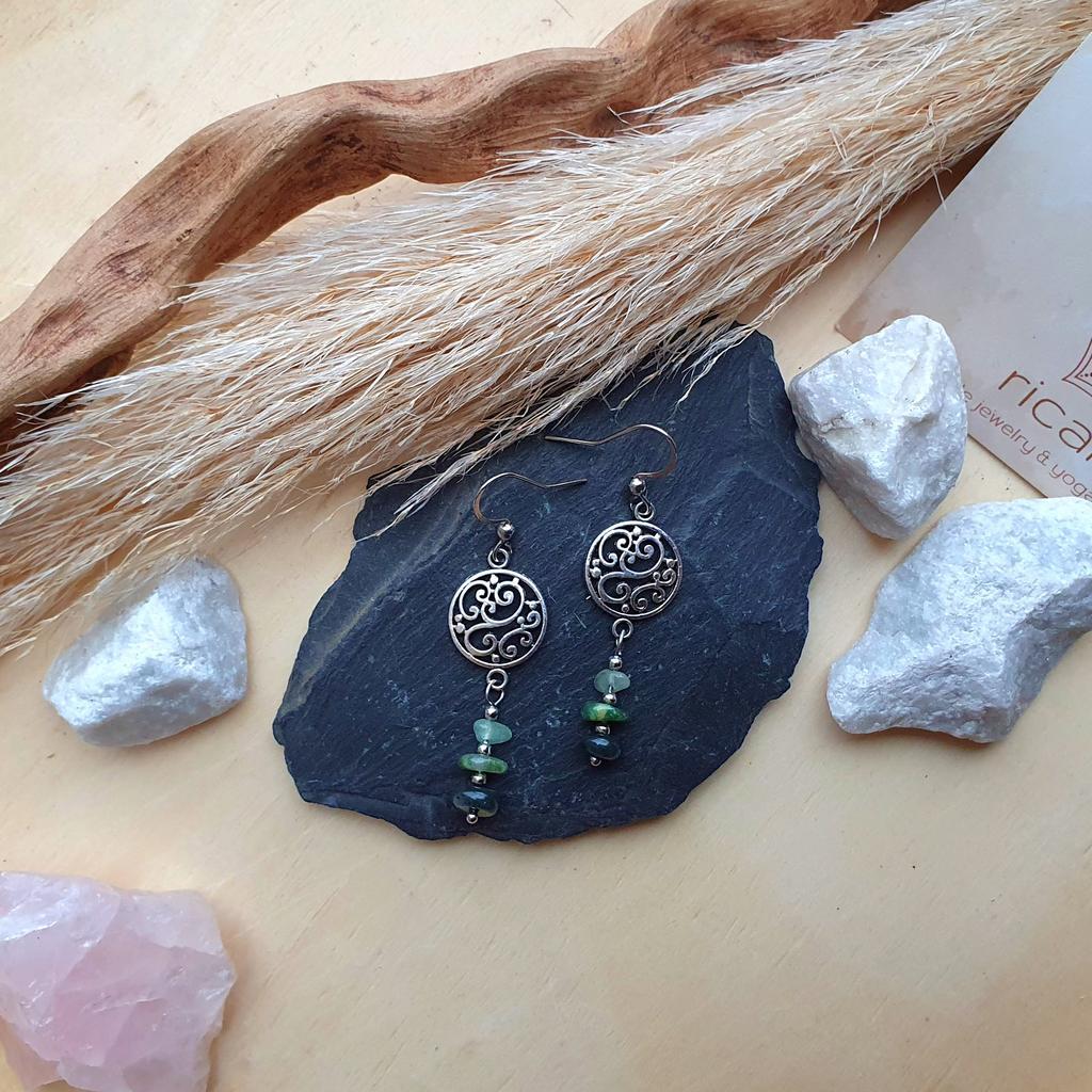 Aventurin-Moosachat Ohrringe *ARABESKE* silber - Image 4