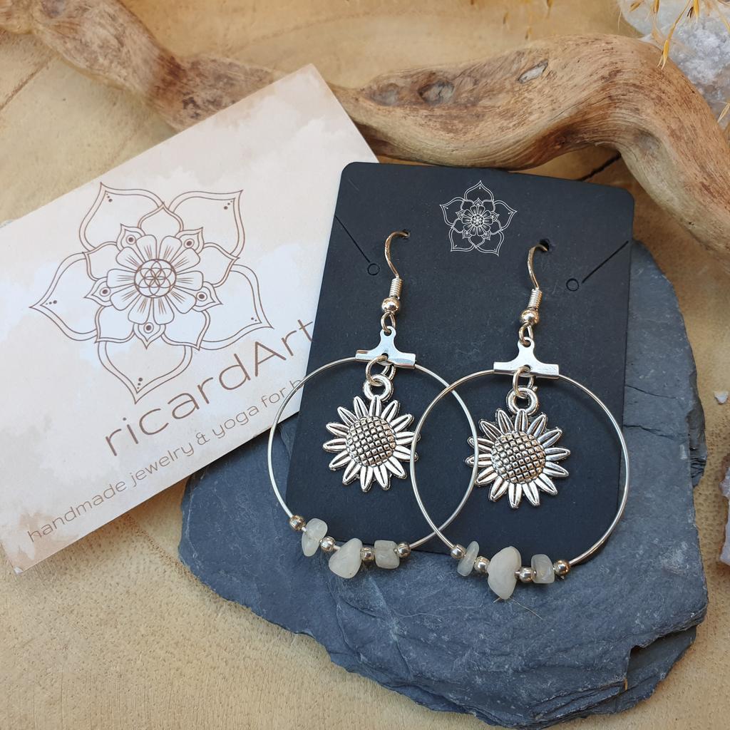 Mondstein Creolen *SUNFLOWER* 30mm silber