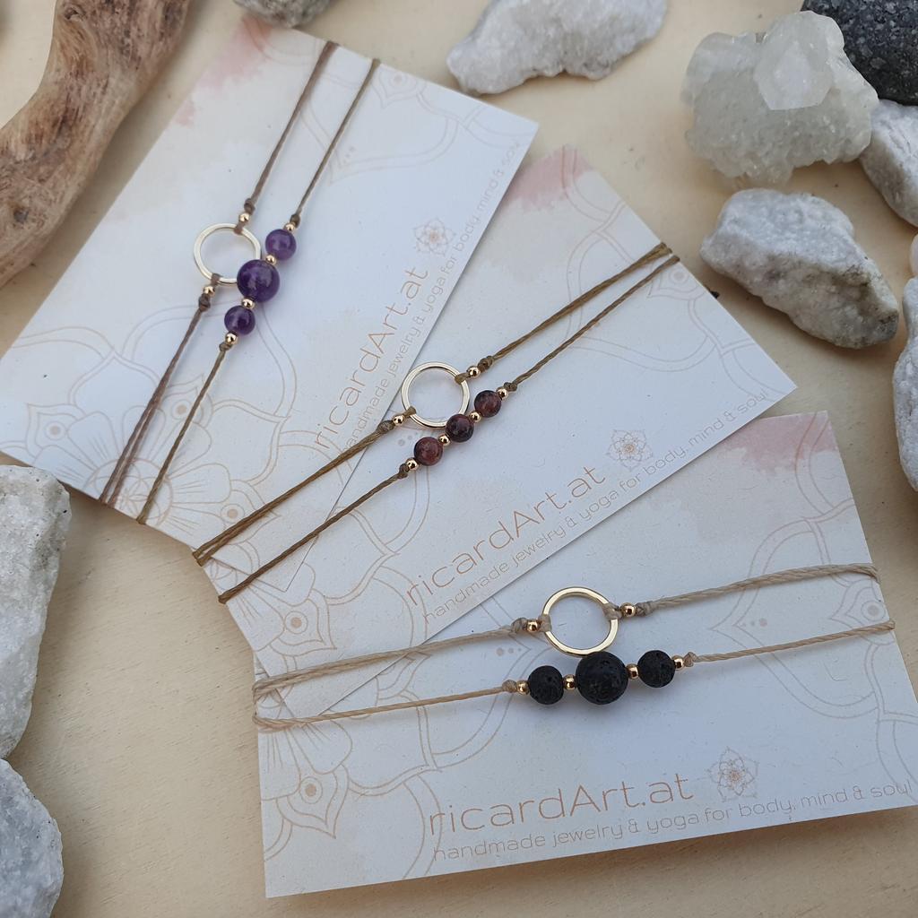 Doppelarmband *10mm CIRCLE 18kvergoldet* mit Amethyst, Rhodonit oder Lavastein - Image 2