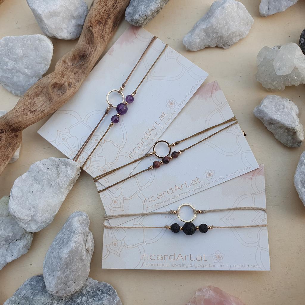 Doppelarmband *10mm CIRCLE 18kvergoldet* mit Amethyst, Rhodonit oder Lavastein - Image 4