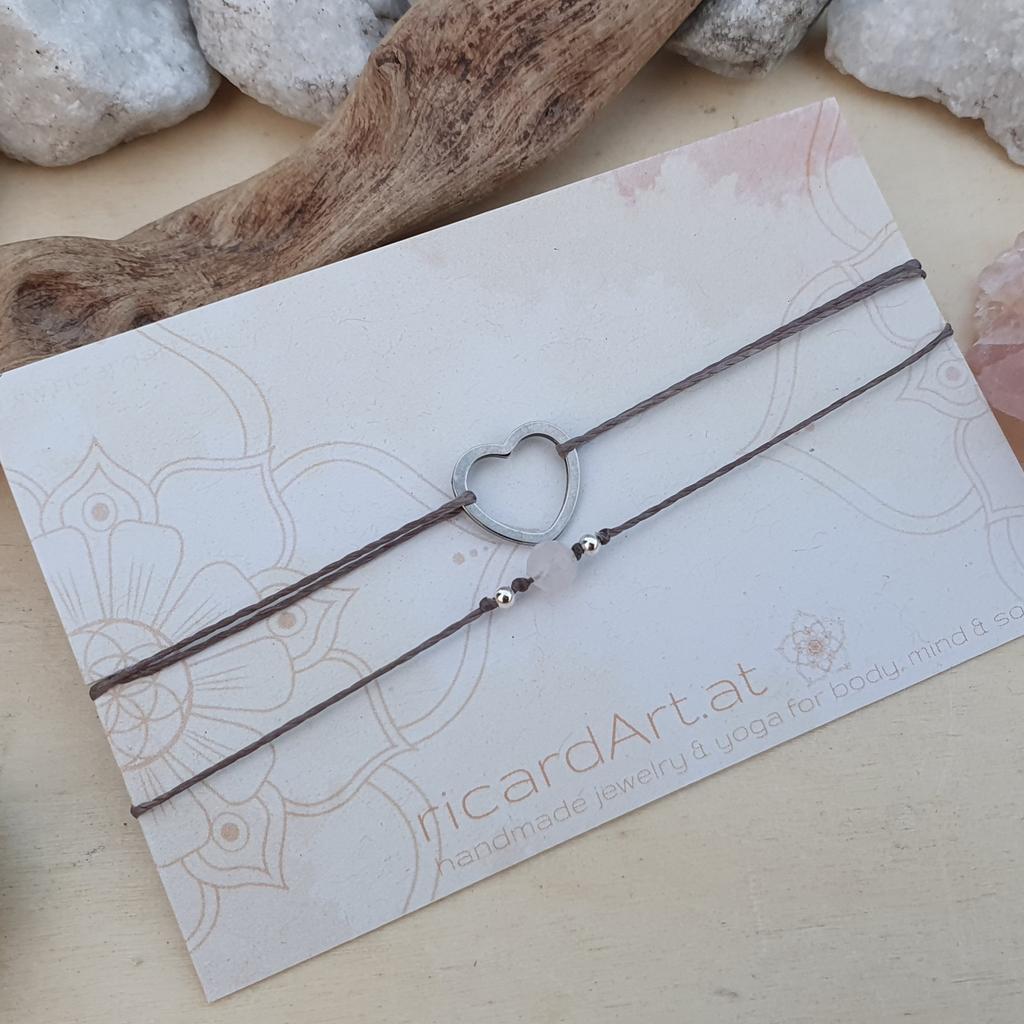 Rosenquarz Doppelarmband *HERZ Edelstahl* - Image 2
