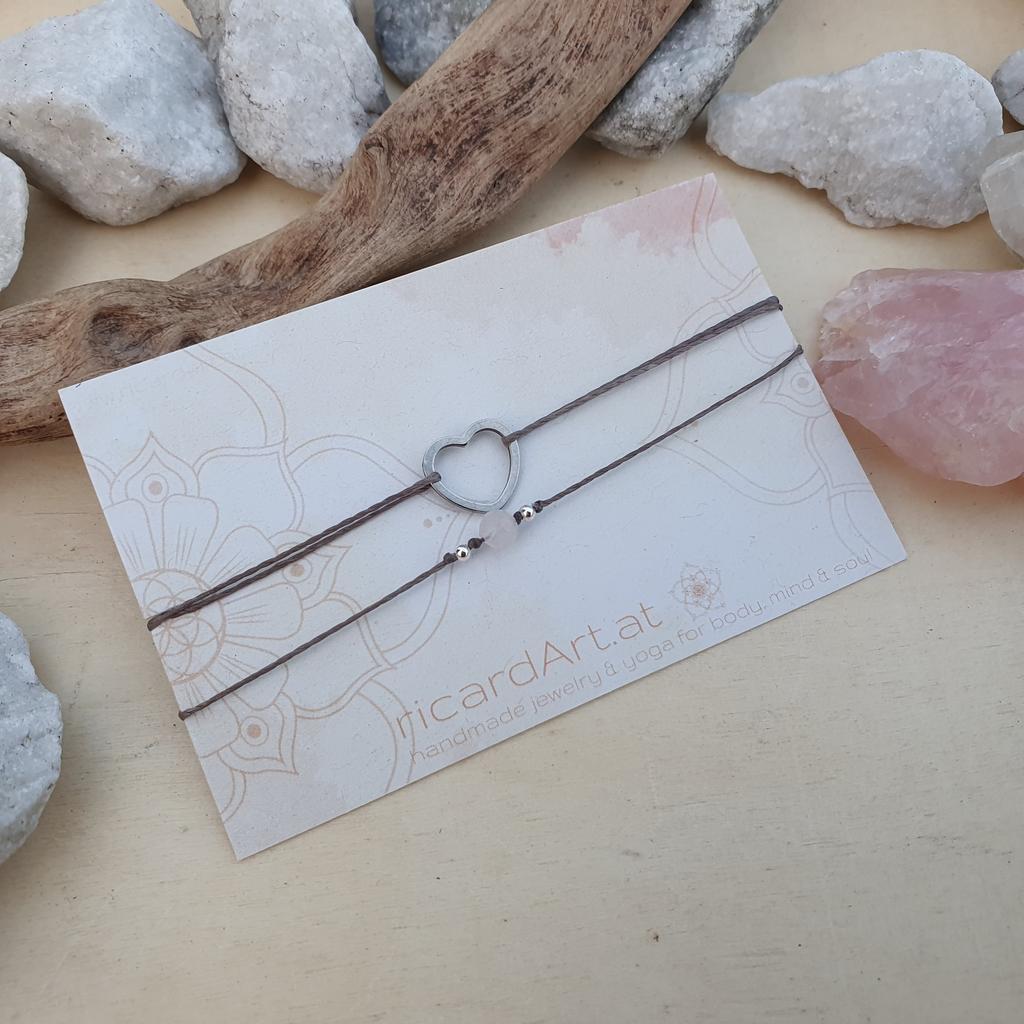 Rosenquarz Doppelarmband *HERZ Edelstahl*