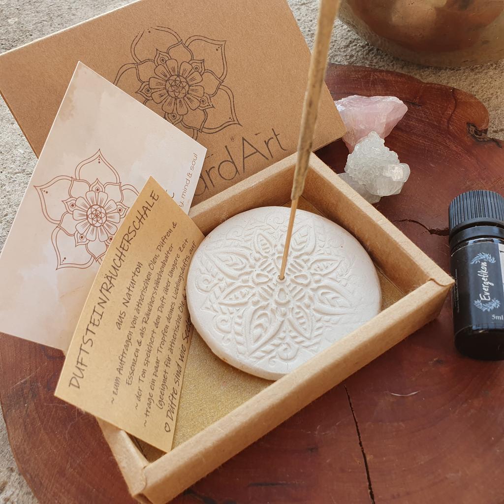 Duftstein/Räucherschale *MANDALA*  Naturton weiß