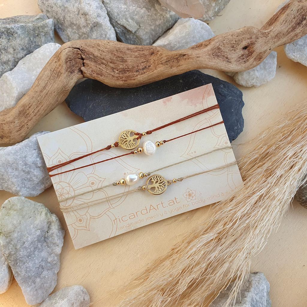 Doppelarmband *LEBENSBAUM & SÜßWASSERPERLE* 18kvergoldet - Image 2