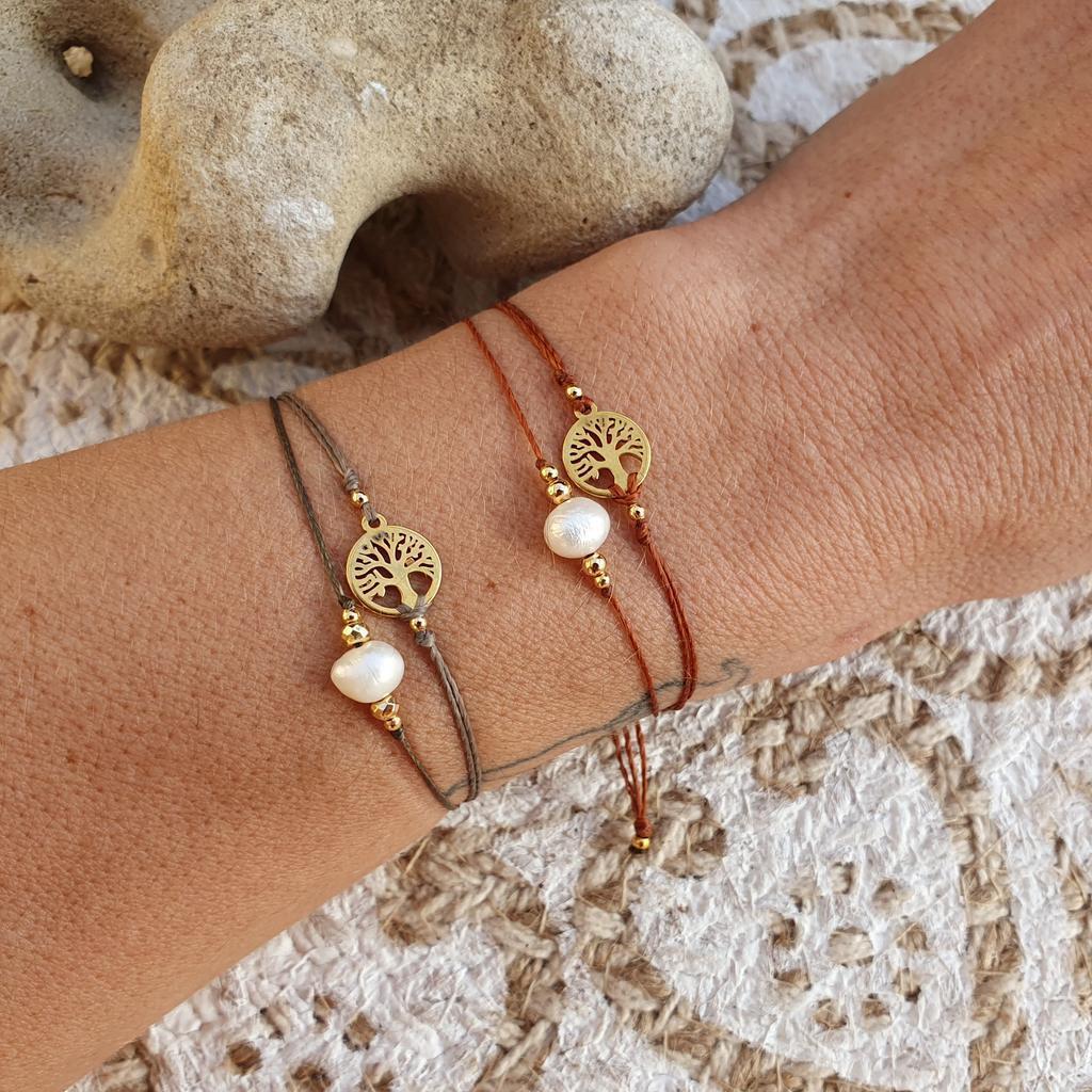 Doppelarmband *LEBENSBAUM & SÜßWASSERPERLE* 18kvergoldet - Image 4