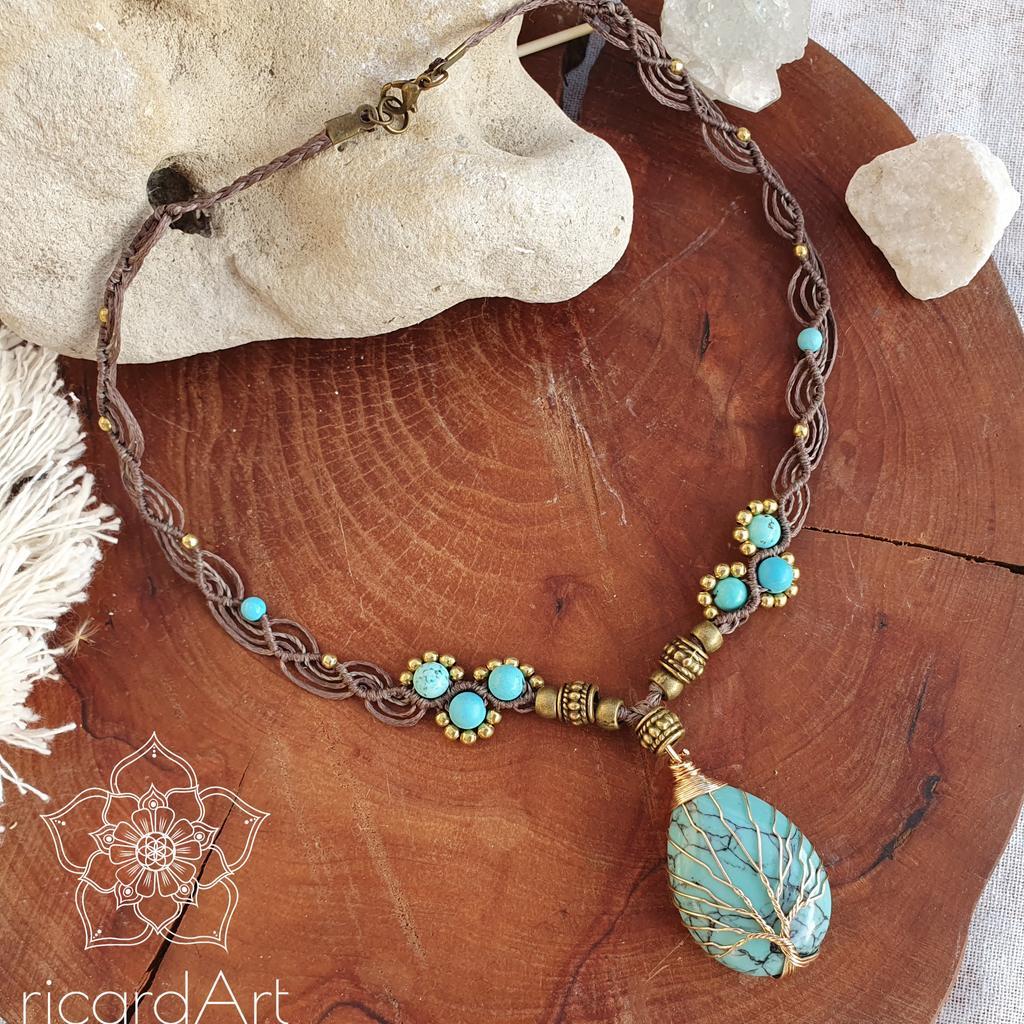 TÜRKIS Halskette *LEBENSBAUM* antikgold