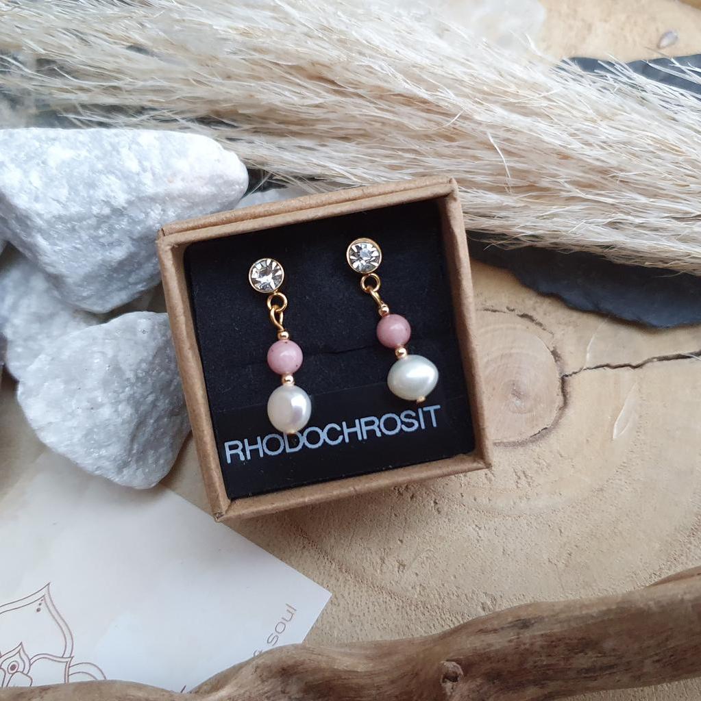 Süßwasserperle/Strass Ohrschmuck *RHODOCHROSIT* Edelstahl