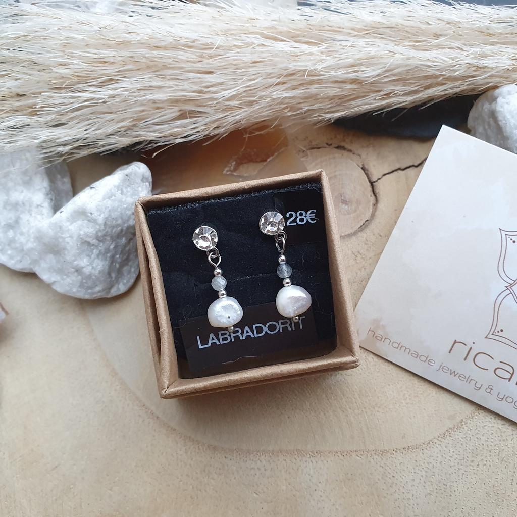 Süßwasserperle/Strass Ohrschmuck *LABRADORIT* Edelstahl - Image 3
