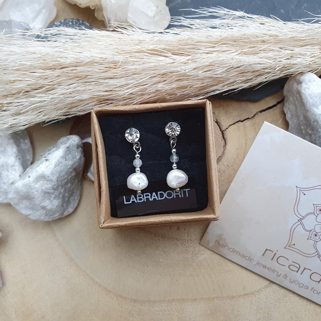 Süßwasserperle/Strass Ohrschmuck *LABRADORIT* Edelstahl - Image 2