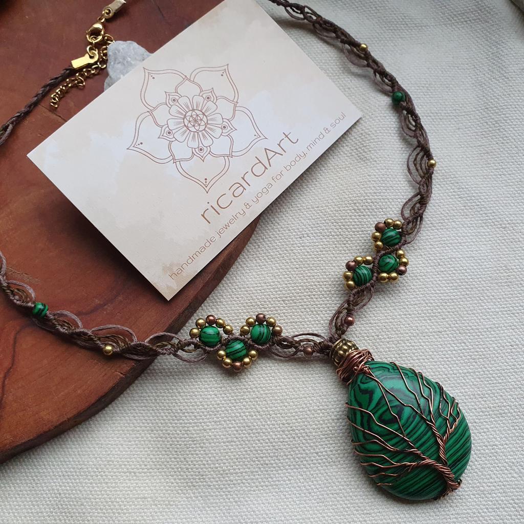 MALACHIT Makrameekette *LEBENSBAUM* antiquegold - Image 3