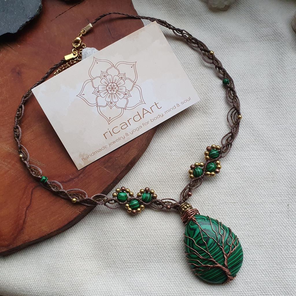 MALACHIT Makrameekette *LEBENSBAUM* antiquegold - Image 2