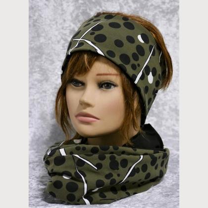 Kombi Stirnband und Loop Punkte Muster olive