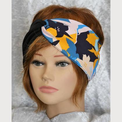 Turbanstirnband Lilie blau gelb/schwarz