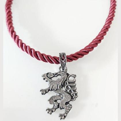 Trachtenhalskette mit Steiermark Panther, dunkelrot