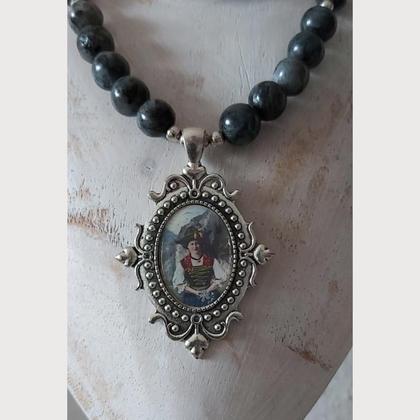 Trachtenhalskette Labradorit - mit Nostalgieanhänger - Unikat - Image 2