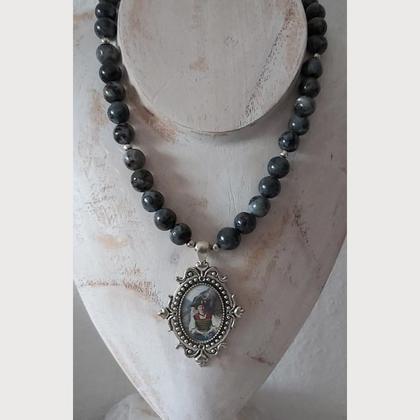 Trachtenhalskette  Labradorit  - mit Nostalgieanhänger - Unikat