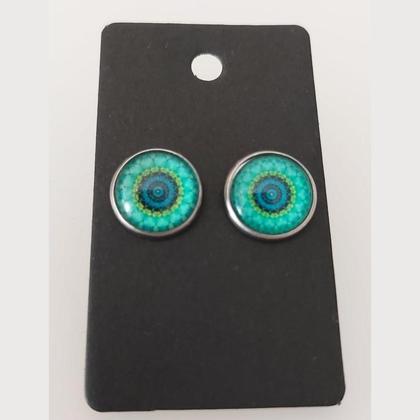 Ohrstecker, Ohrringe - Mandala grün - Edelstahl