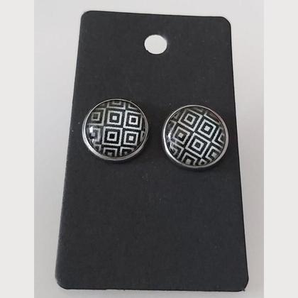 Ohrstecker, Ohrringe - karo schwarz weiss - Edelstahl