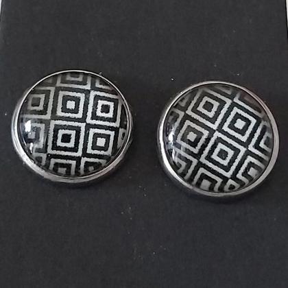 Ohrstecker, Ohrringe - karo schwarz weiss - Edelstahl - Image 2