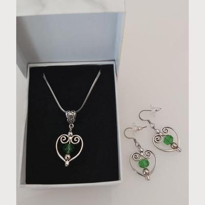 Schmuckset - Trachten Halskette und Ohrringe - grün - Edelstahl - Image 2