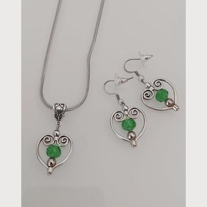 Schmuckset - Trachten Halskette und Ohrringe - grün - Edelstahl - Image 3