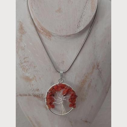 Halskette Edelstahl - Lebensbaum - Karneol
