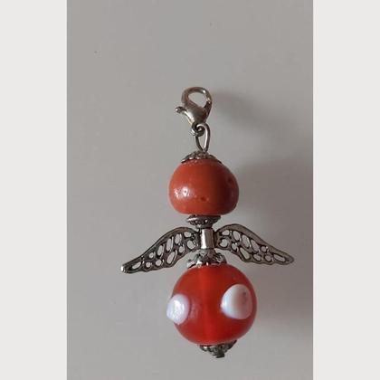 Anhänger Engel - Schutzengel - Perlenengel - silber-rot