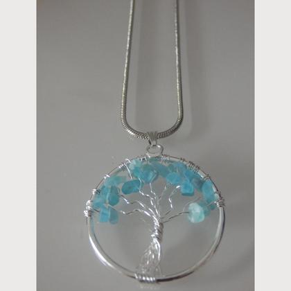 Halskette Edelstahl - Lebensbaum - Topas (blau) - Image 4