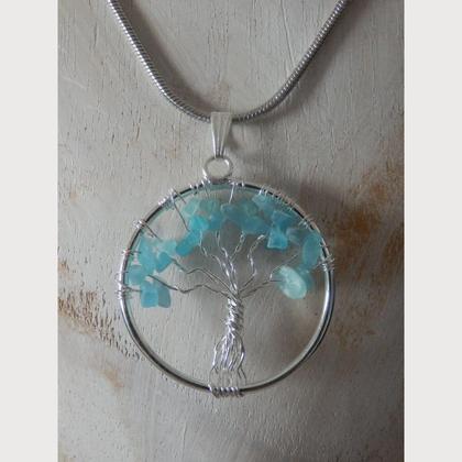 Halskette Edelstahl - Lebensbaum - Topas (blau) - Image 2