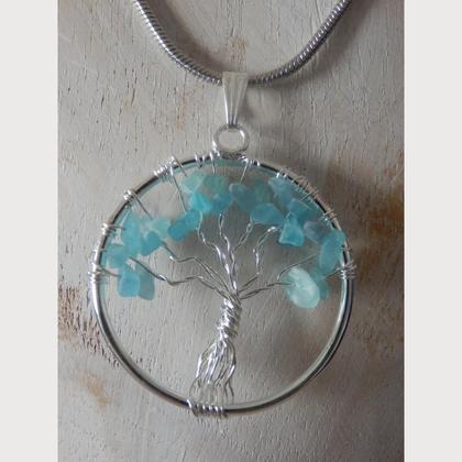 Halskette Edelstahl - Lebensbaum - Topas (blau) - Image 3