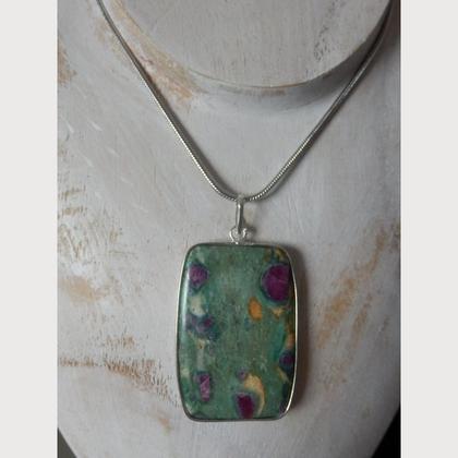 Halskette Edelstahl - mit Rubin-Zoisit Anhänger