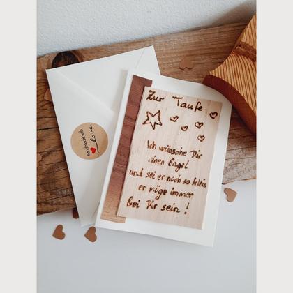 Taufkarte, Holz, Stern , Herzenswerk