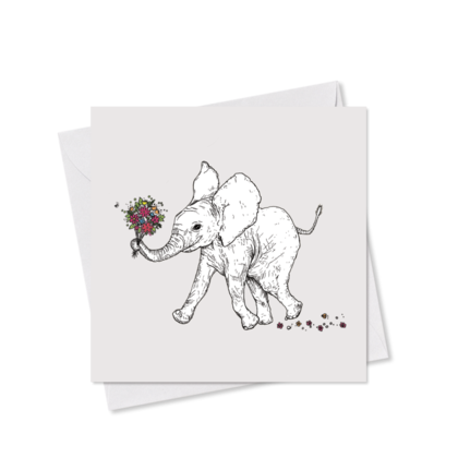 MINI-GRUSSKARTE *Blumengruß Elefanti hellgrau*, 9x9 cm