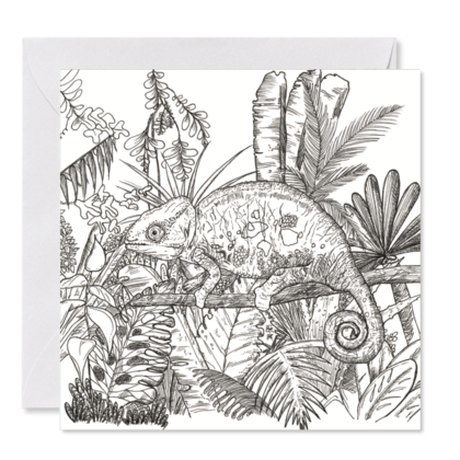 GRUSSKARTE schwarz/weiß *Chamäleon* , 14 x 14 cm