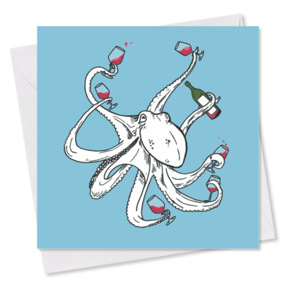 MINI-GRUSSKARTE *Oktopus mit Wein*, 9x9 cm