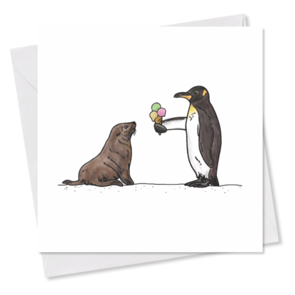 MINI-GRUSSKARTE *Pinguin und Robbe*, 9x9 cm