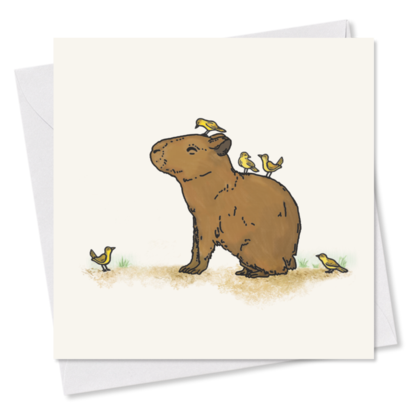 MINI-GRUSSKARTE *Wasserschwein mit Vögelchen*, 9x9 cm