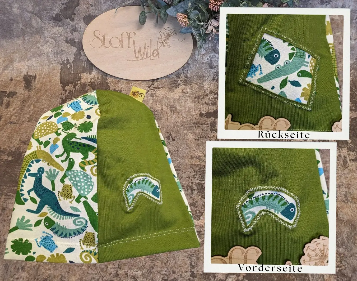 Beanie grüne Tiere, Gr. S