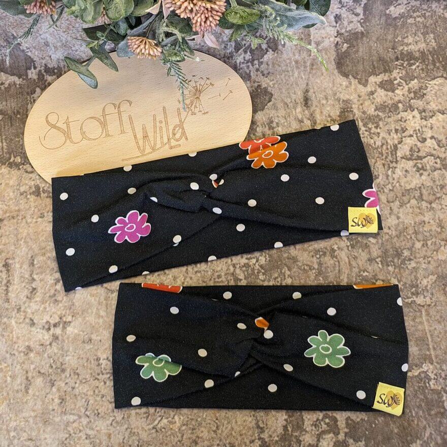 Knotenhaarband "Blumen, schwarz"