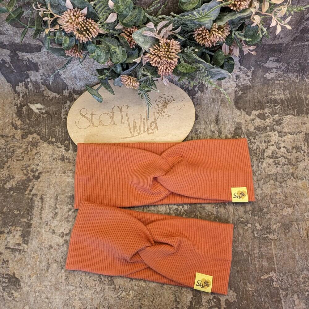 Knotenstirnband aus Ripp-Jersey, Rost-Rot - Image 2