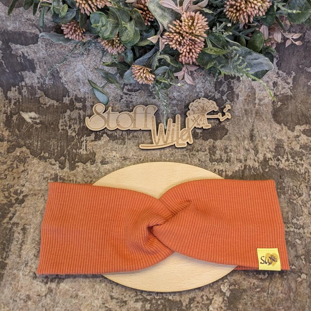 Knotenstirnband aus Ripp-Jersey, Rost-Rot - Image 4