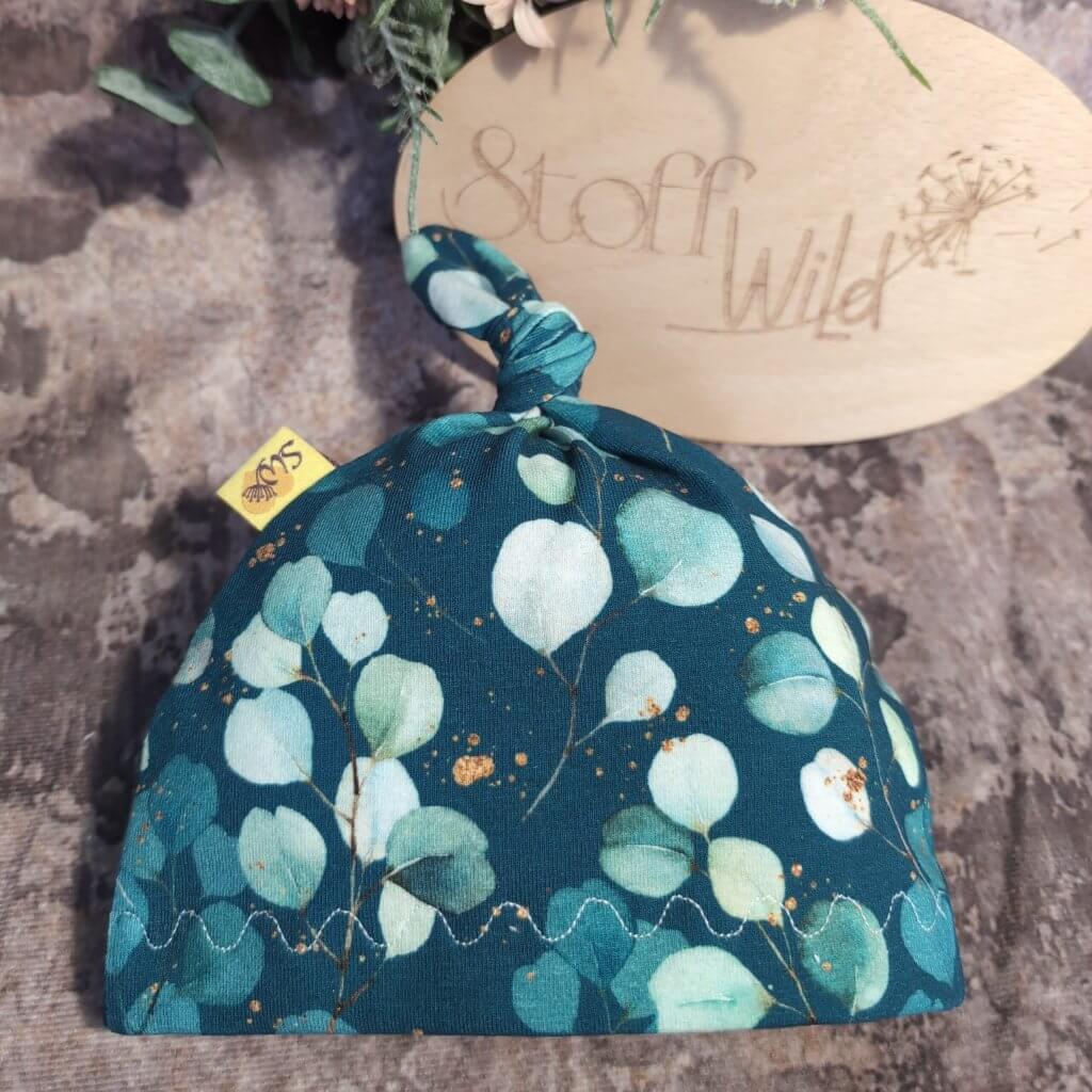 Knotenhaube Eukalyptus dunkel | für Neugeborene / Babys