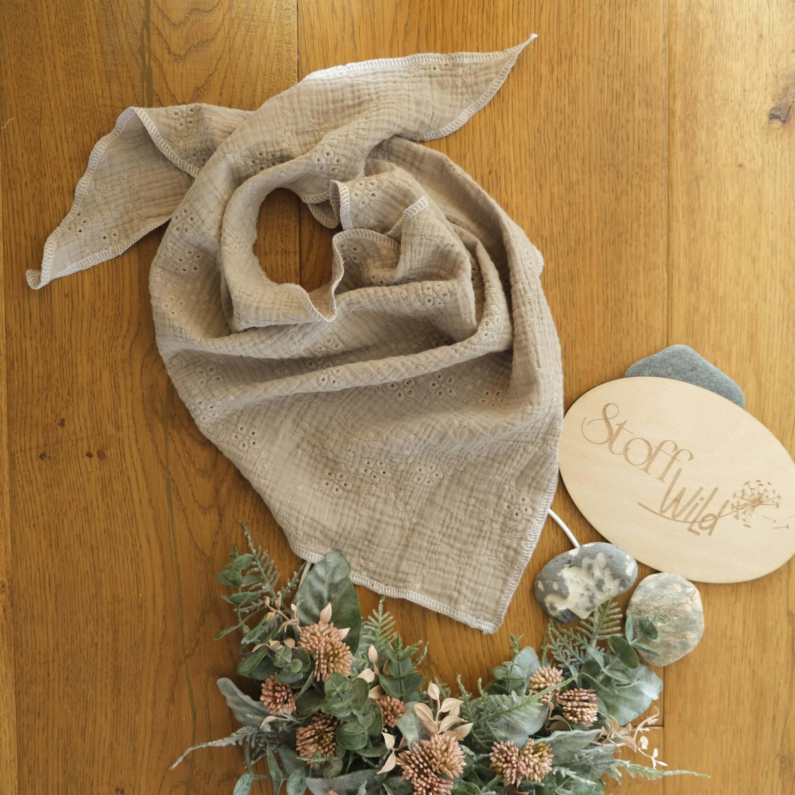 Musselin-Halstuch mit Blumen-Stickerei taupe/beige - Image 3