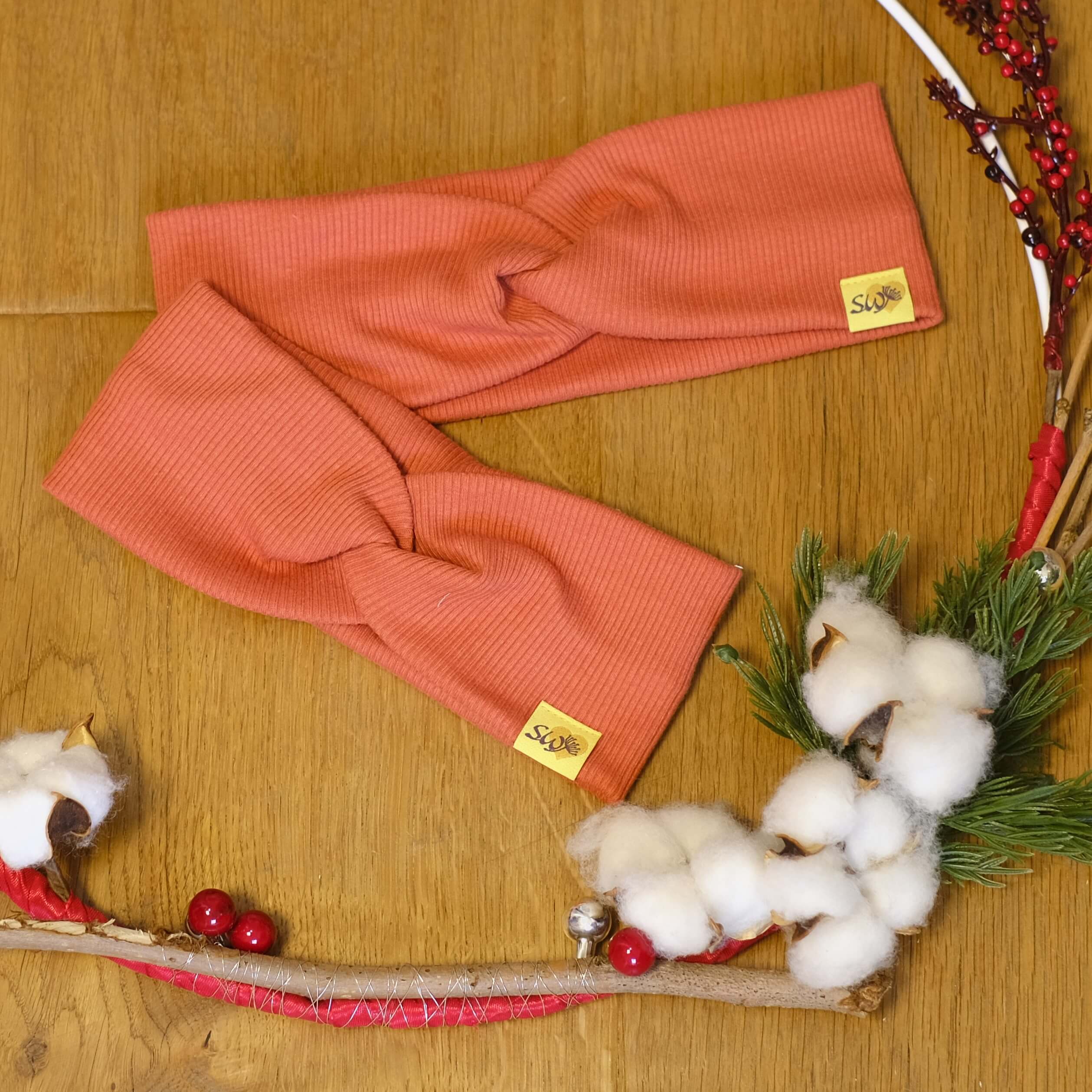 Knotenstirnband aus Ripp-Jersey, Rost-Rot - Image 6